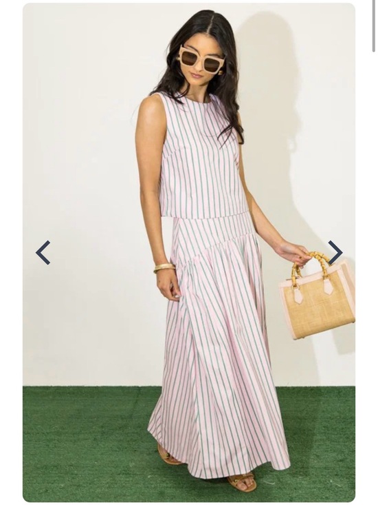 Day + Moon Dresses & Skirts - Striped Pink & Green Sleeveless Skirt Set - Women's Two-Piece